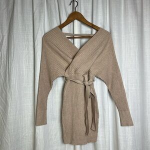 Chic Beige V-Neck Wrap Sweater